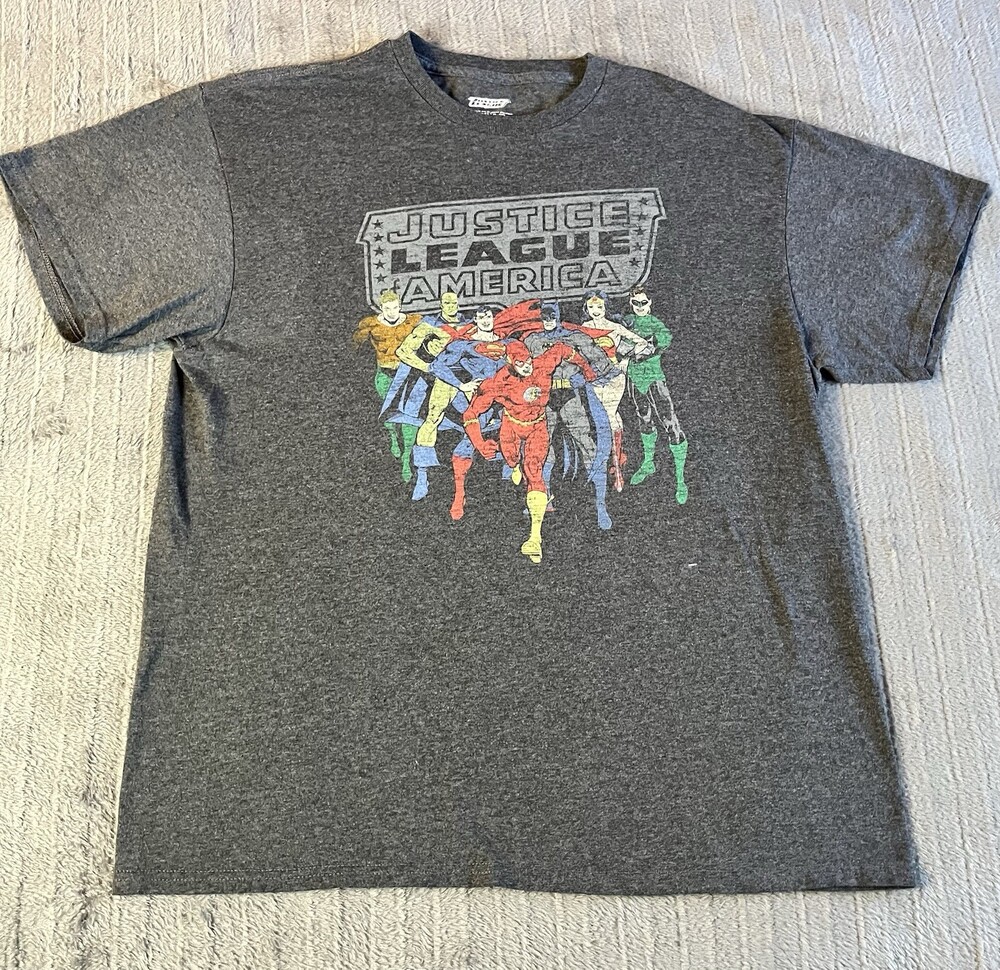 Justice League Vintage Shirt Youth Large Heather Gray DC Comics Tee Superhero